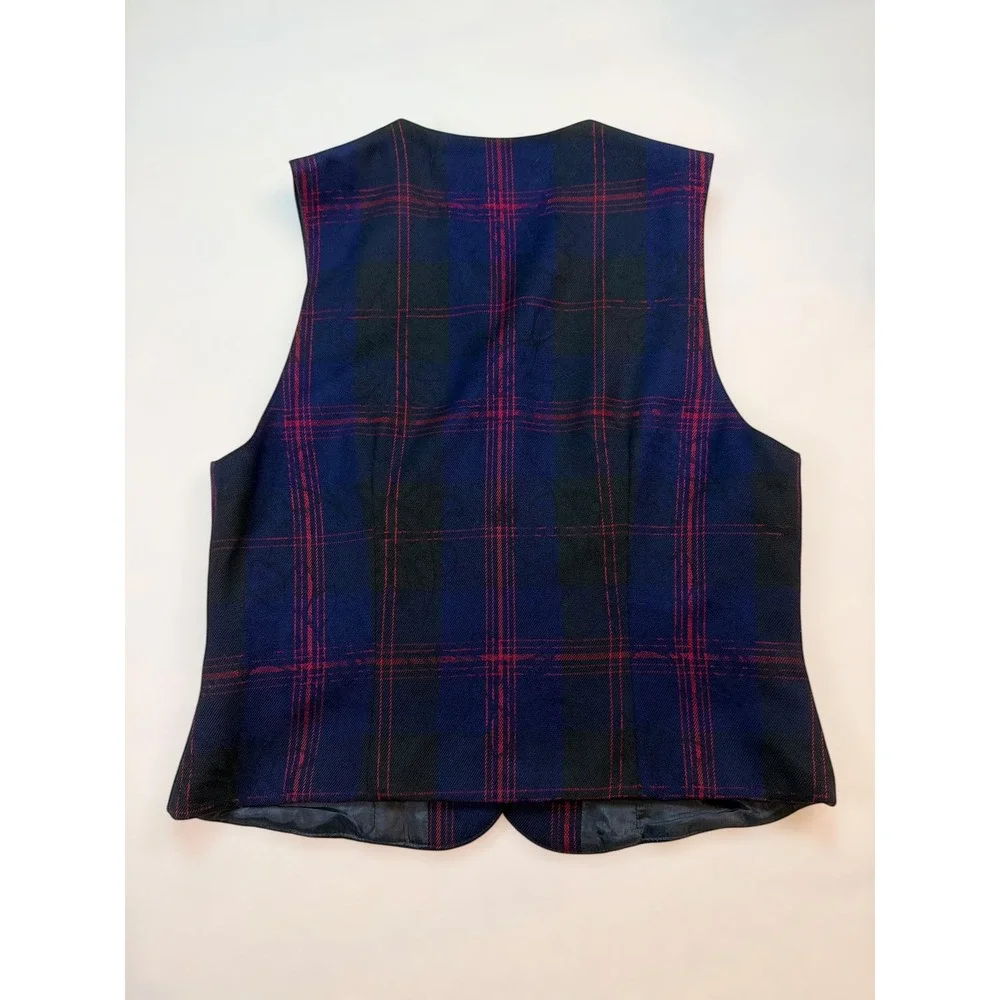 Pendleton Mens Plaid Virgin Wool Vest‎ Navy Blue Red Gold Crest Buttons USA Made